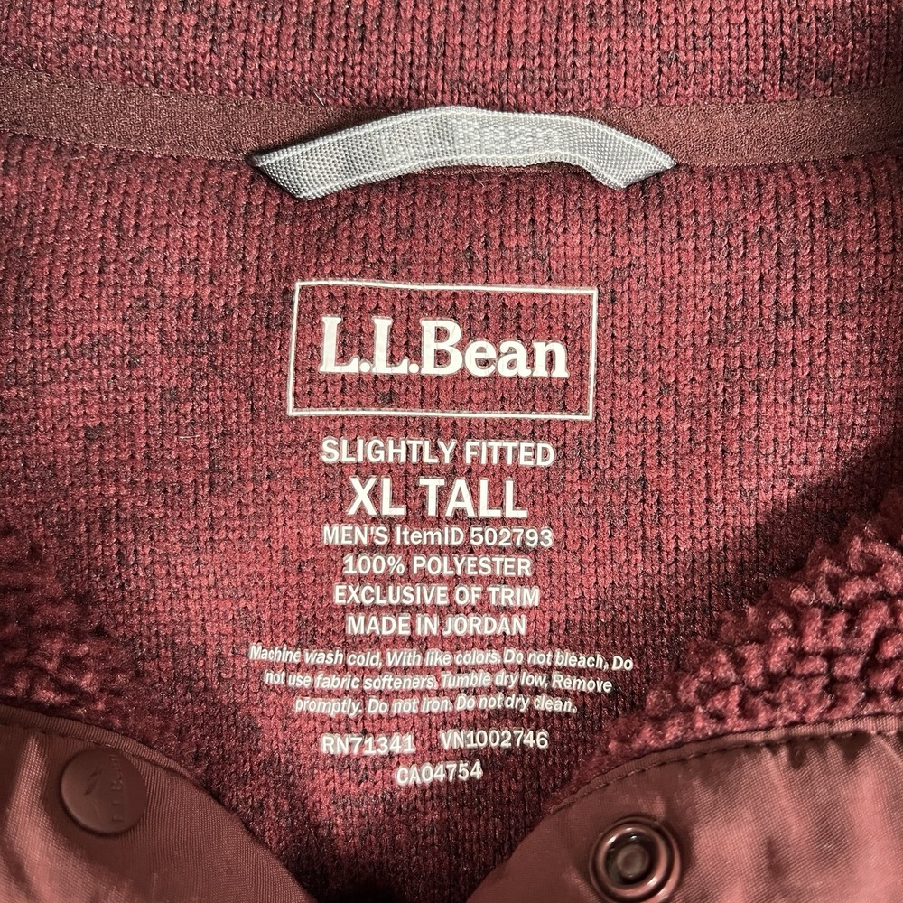 LL Bean Burgundy Red 1/4 Snap Katahdin Fleece Pullover Men XL-Tall Pockets-EUC - Picture 3 of 9